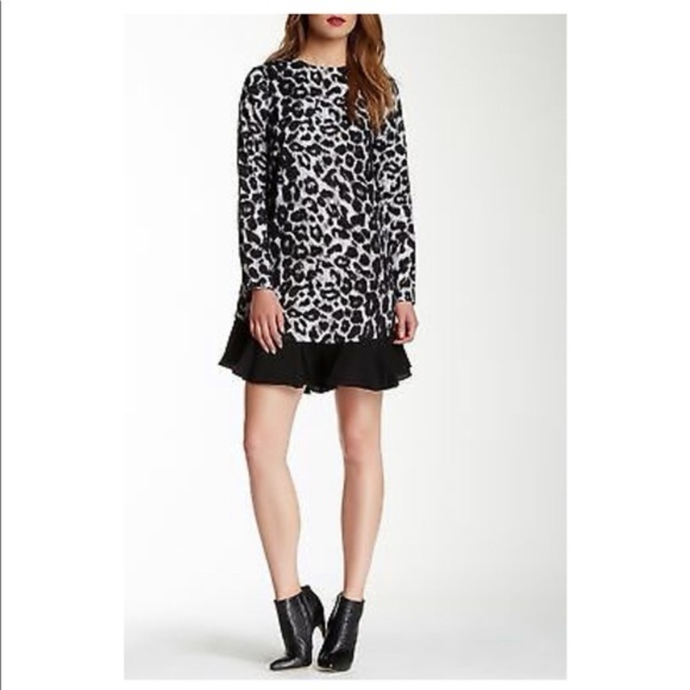 Rachel Zoe Anika Leopard print flounce dress long sleeve small